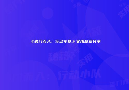 《破门而入:行动小队》实用秘籍分享