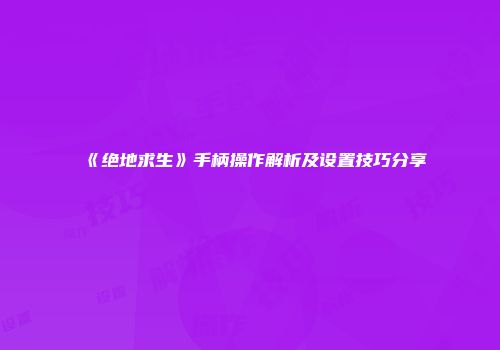 《绝地求生》手柄操作解析及设置技巧分享