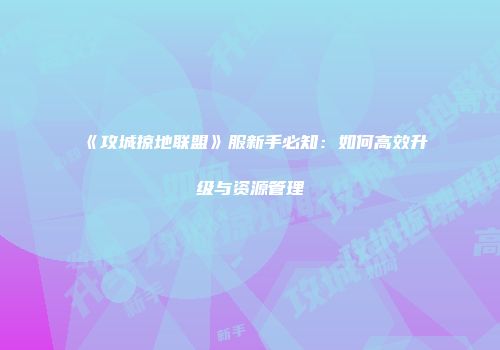 《攻城掠地联盟》服新手必知：如何高效升级与资源管理