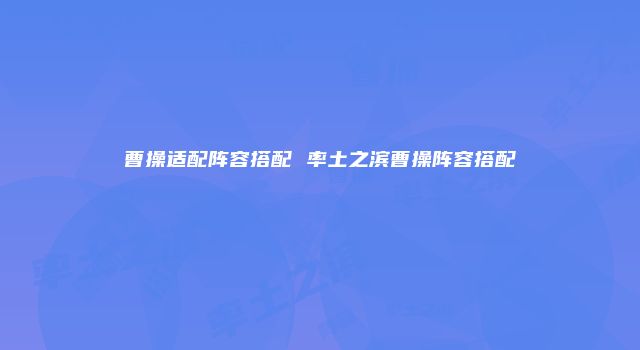 曹操适配阵容搭配 率土之滨曹操阵容搭配
