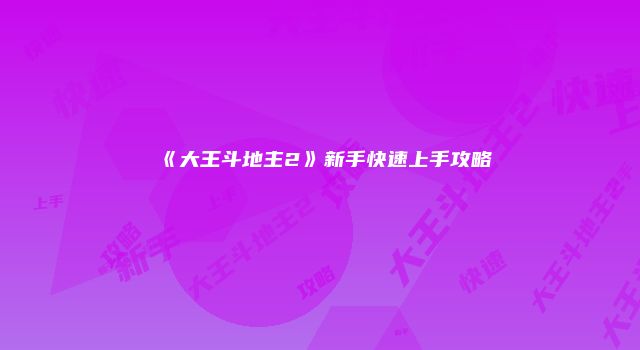 《大王斗地主2》新手快速上手攻略