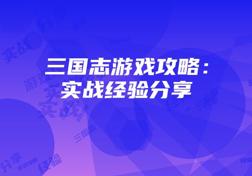 三国志游戏攻略：实战经验分享