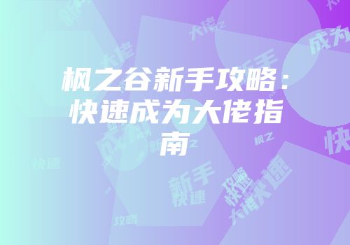 枫之谷新手攻略：快速成为大佬指南