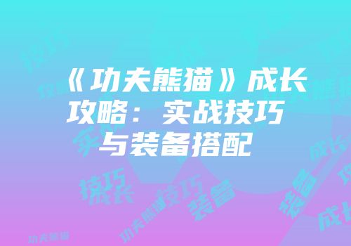 《功夫熊猫》成长攻略:实战技巧与装备搭配
