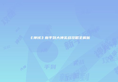 《神域》新手到大神实战攻略全解析