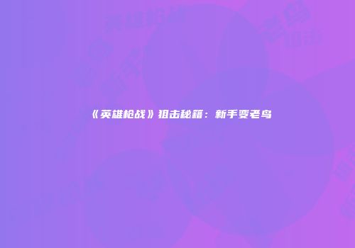 《英雄枪战》狙击秘籍：新手变老鸟